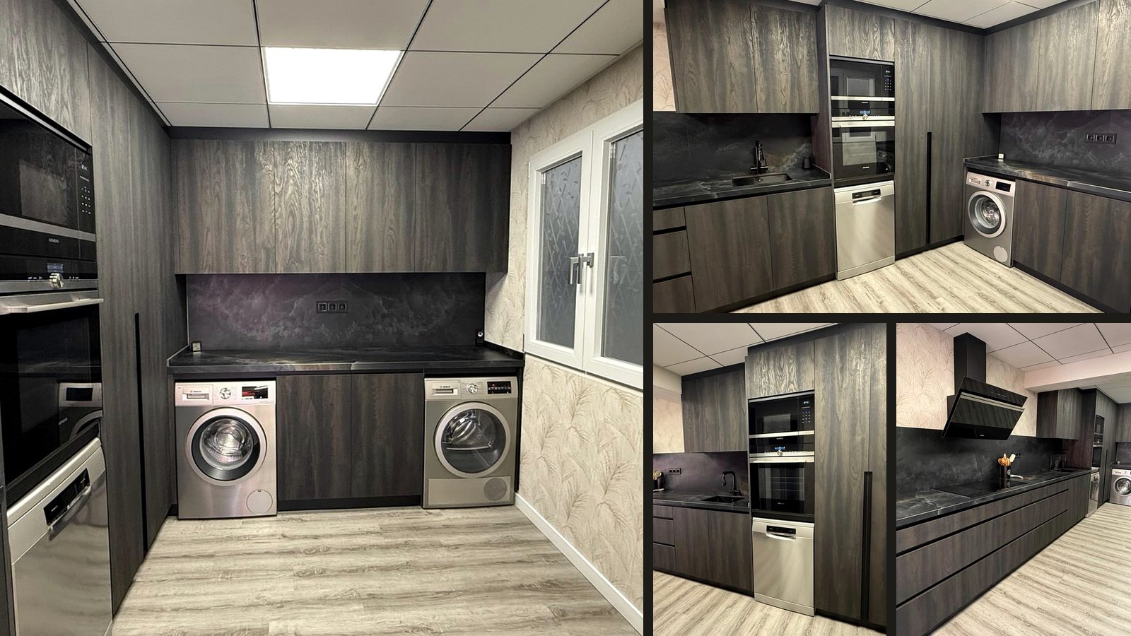 Cocina lineal oscura realizada por CARPINS